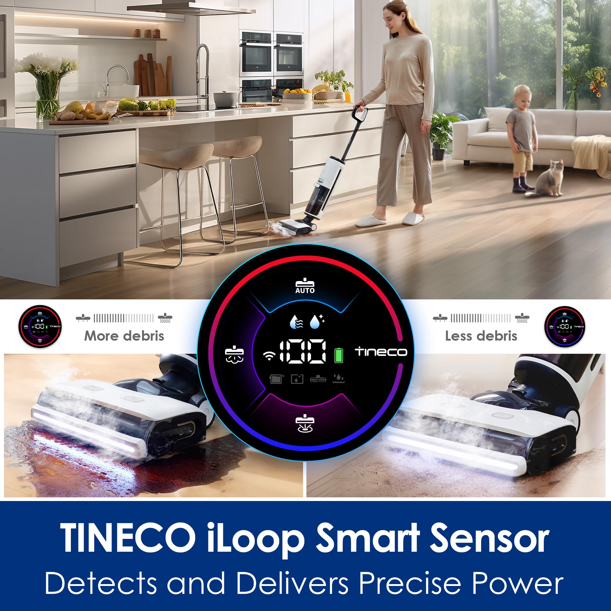 Tineco Floor ONE S7 Steam Cordless Wet Dry Vacuum Steam Mop All-in-One, Floor Washer for Sticky Mess Clean Up on Hard Floors with Digital Display, Self-Cleaning, Edge Cleaning, Safe for Kids & Pets