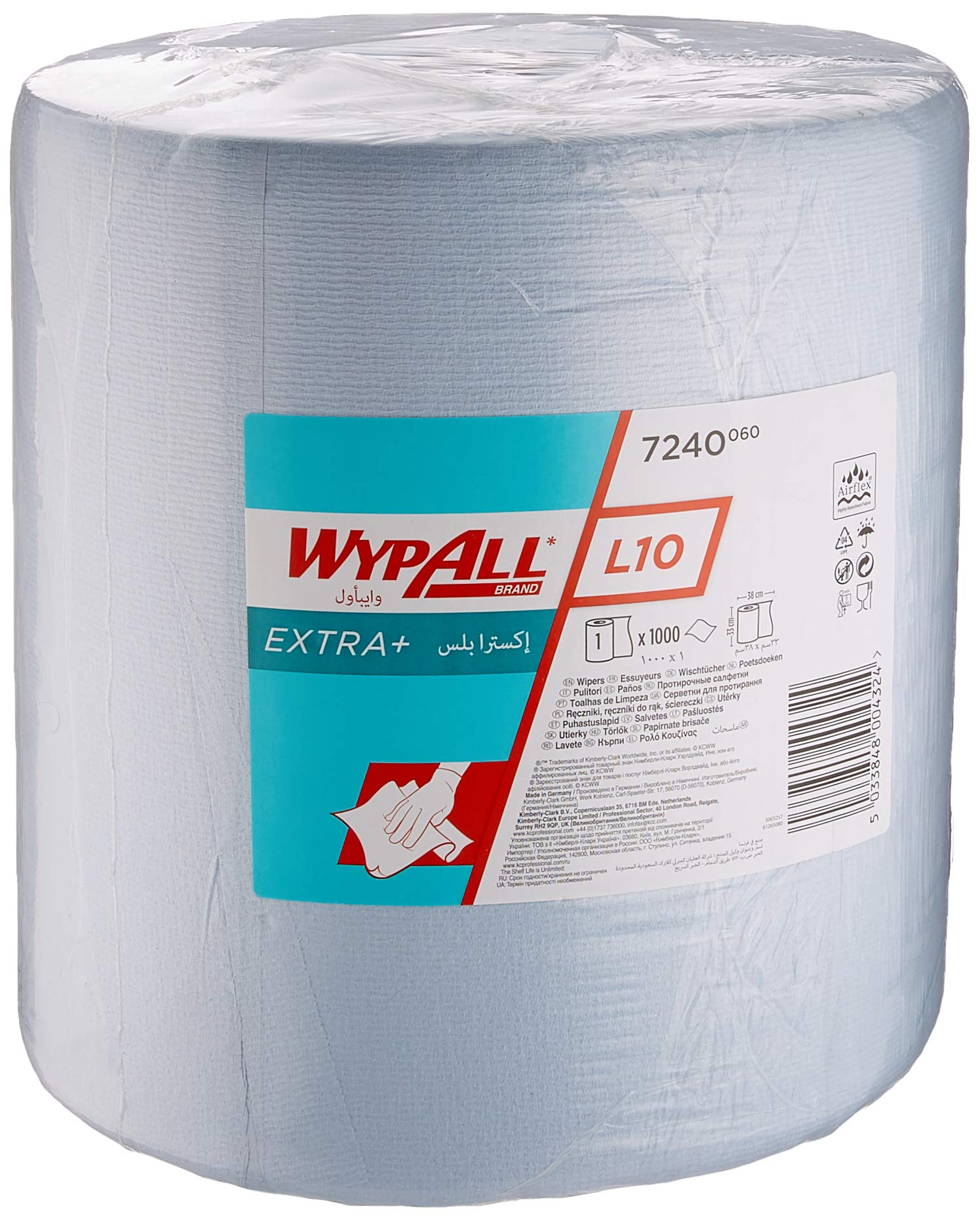 WypAll L10 Surface Wiping Paper 7240 - Jumbo Xtra Wide Wiper Roll - 1 Blue Roll x 1,000 Paper Wipers