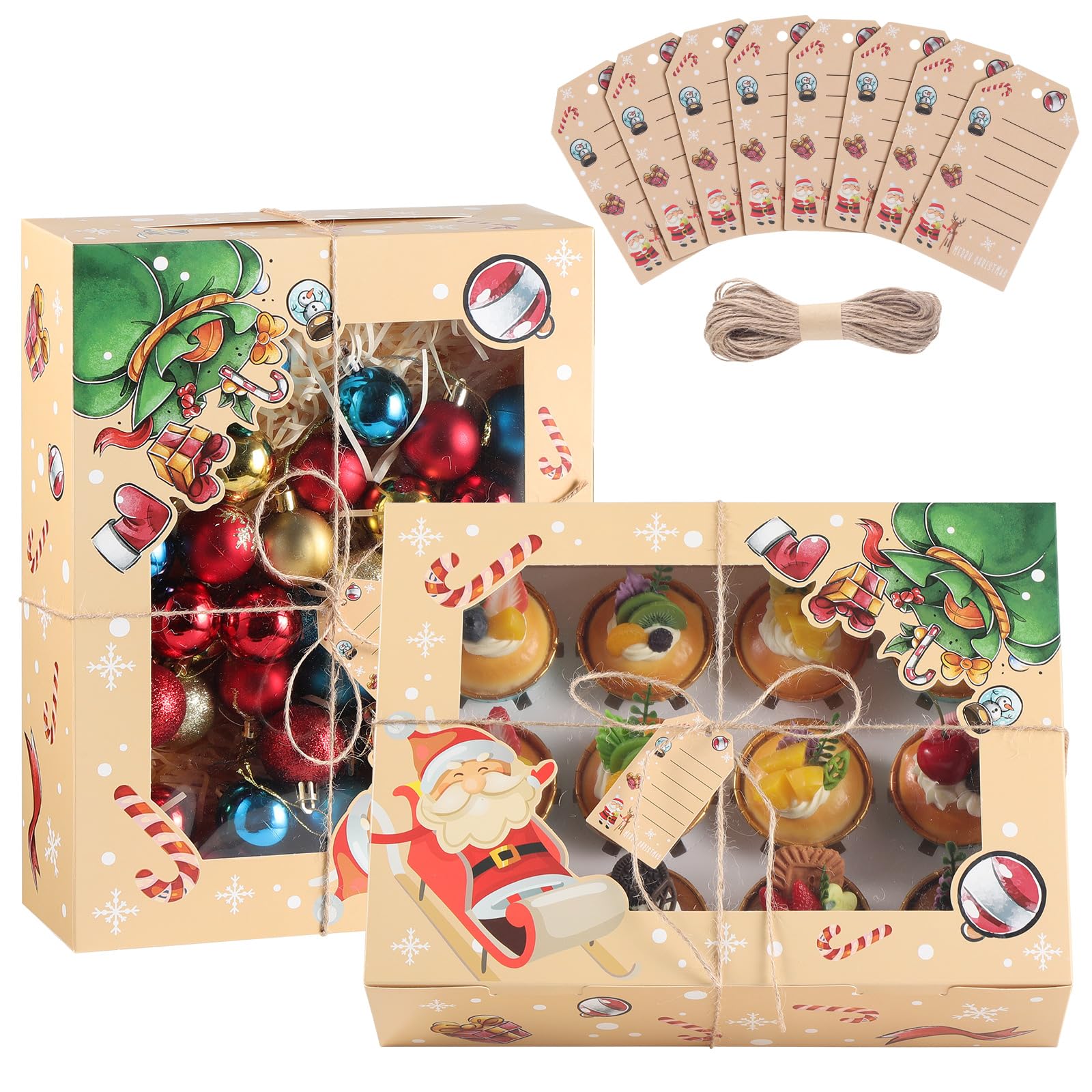 TsunNee 10PCS Christmas Cupcake Boxes 12 Hole Muffin Boxes Cake Boxes with Inserts, Xmas Treat Boxes Gift Boxes, Cookies Gift Baking Box for Christmas Pastries Brownies Donuts Party Supply