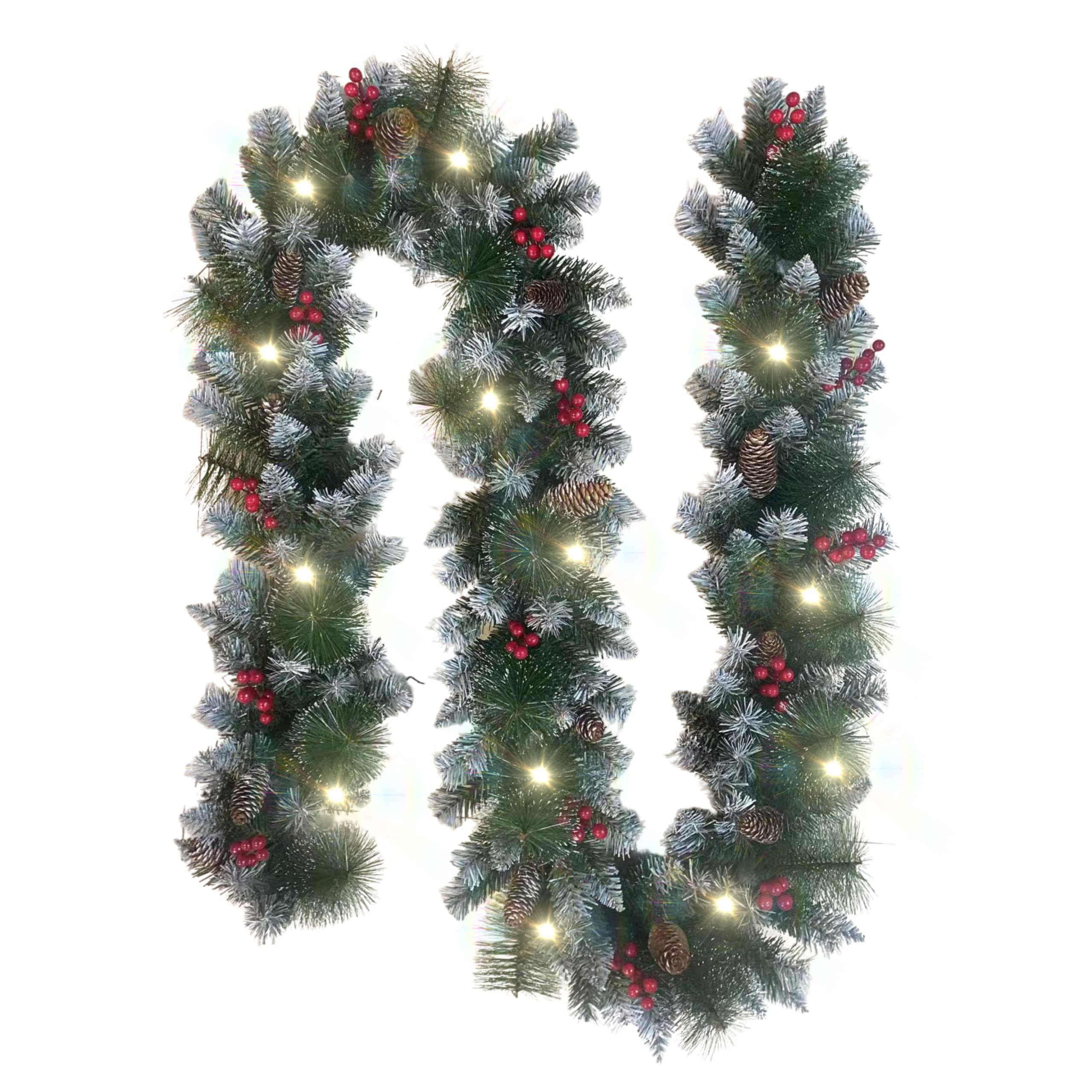 Photo 1 of 4E's Novelty Plug in Christmas Garland with Lights 9 feet Prelit Christmas Garland for Mantle Decorations Semi Snow Flocked, Indoor Outdoor Artificial Garland Christmas Decoration Warm White Light