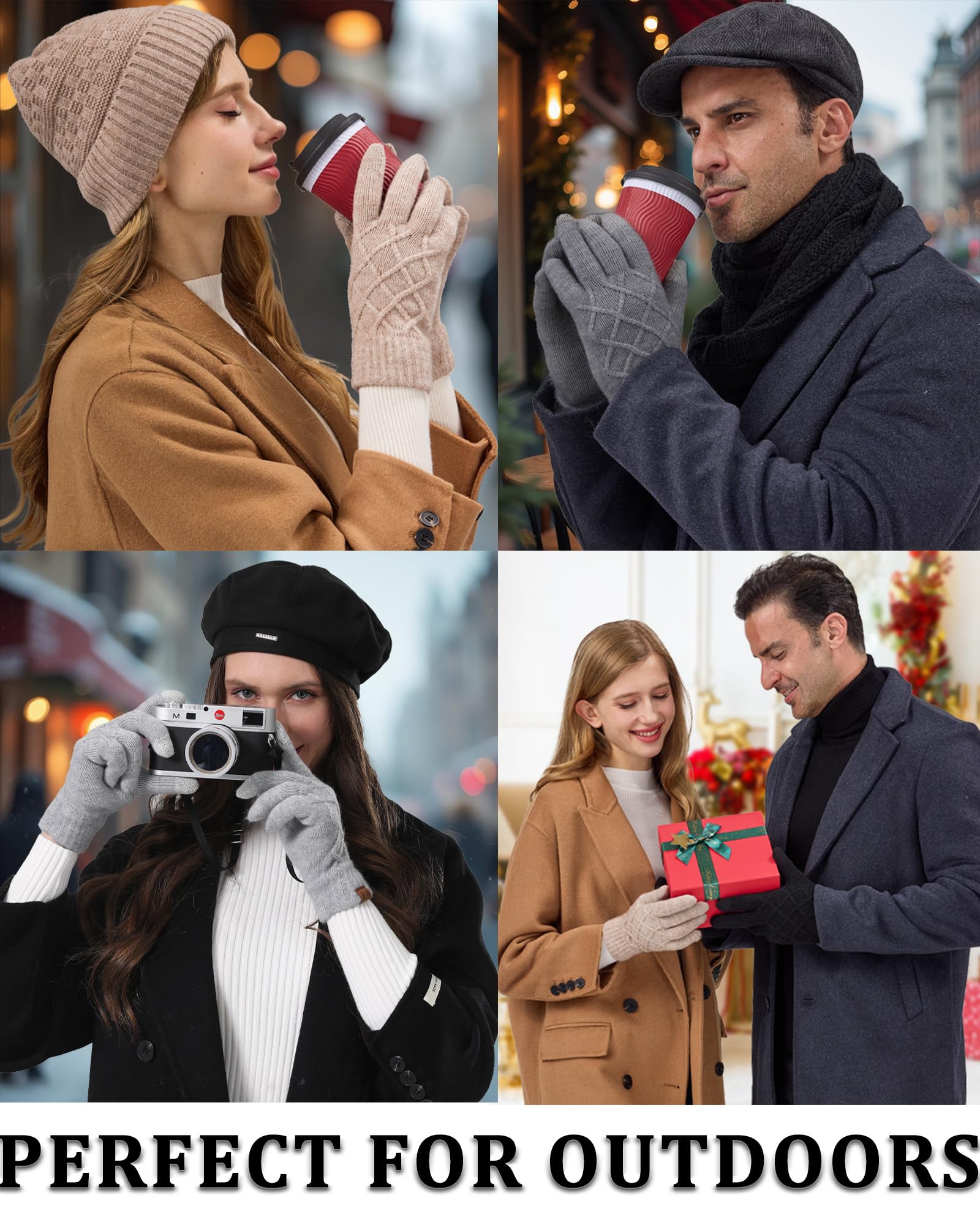 REACH STAR 2 Pairs Winter gloves for women Touch screen Elastic Thermal knit Lining Warm Gloves for Cold weather