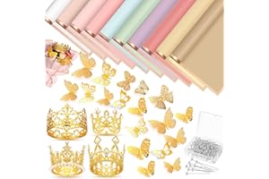Estune 312 Pcs Gold Edge Flower Wrapping Paper Bulk Crowns for Flower Bouquets Wedding Corsages Pins for Flower 3D Gold Butterfly Wall Decor for Graduation Birthday Wedding DIY Craft(Cute Color)