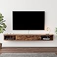 Bixiaomei Floating TV Unit, 47'' Wall Mounted TV Cabinet, Floating Shelves with Door, Modern Entertainment Media Console Center Large Storage TV Bench for Living Room & Office (47.24IN, Rustic Brown)