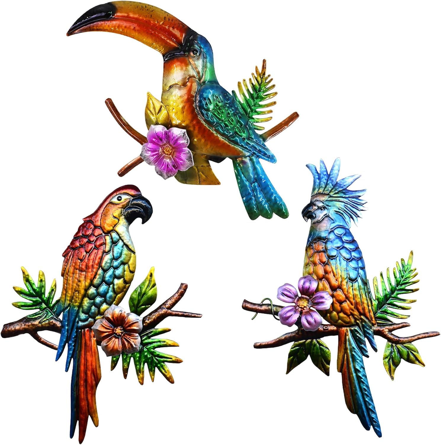 Plaques & Wall Art - J-Fly Metal Parrot Wall Decor Tropical Outdoor Wall Decor Parrot Outdoor Metal Wall Art Metal Bird Wall Decor Outdoor Toucans Decor Patio Wall Fence Garden Home Kitchen Decor 11 Inch