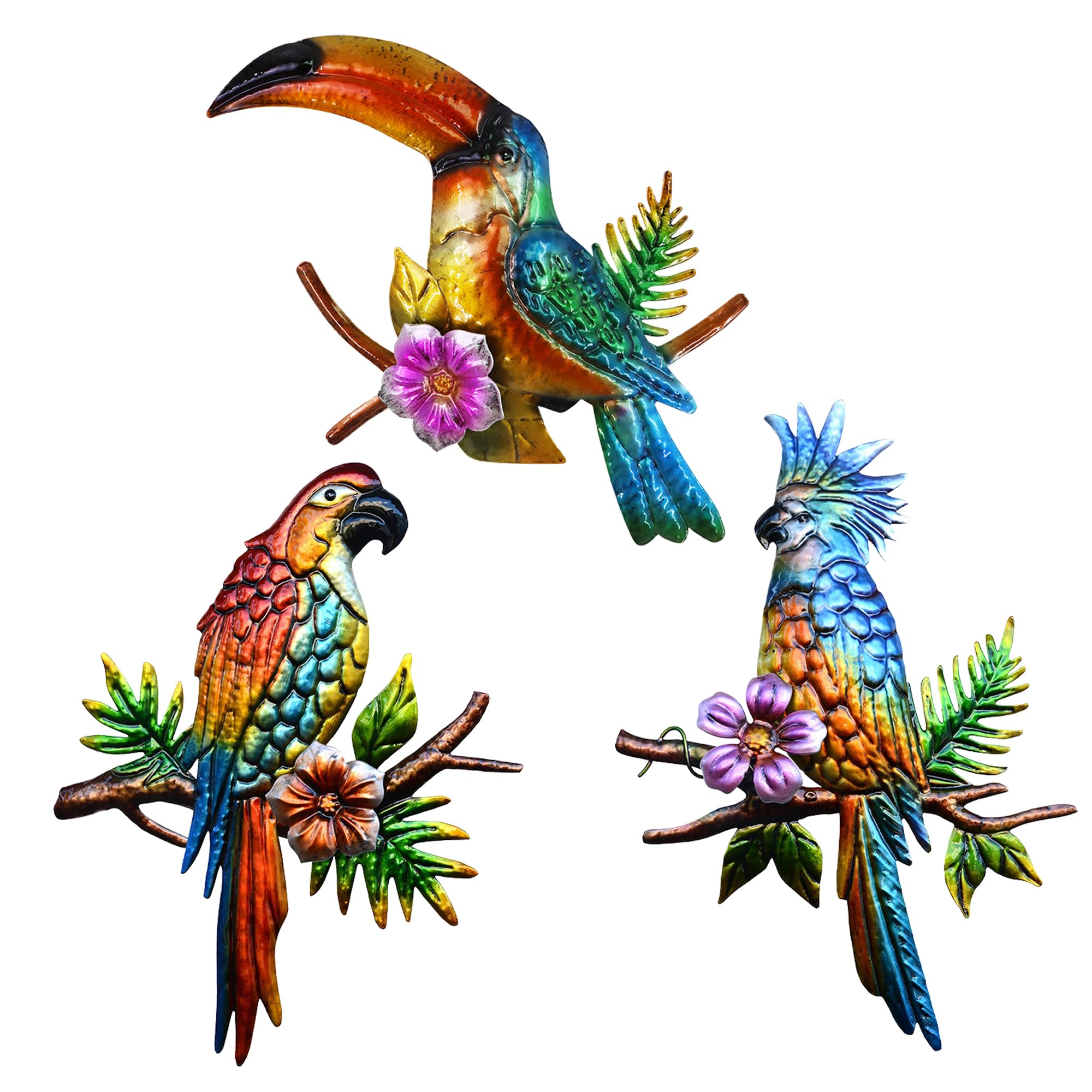 J-Fly Metal Parrot Wall Art - Tropical Outdoor Toucans Decor - 11 Inch — image 1