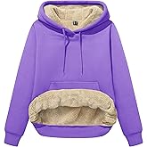 MAGCOMSEN Women's Hoodies Thick Fleece Lined Hooded Sweatshirt Warm Sherpa Lined Heavyweight Pullover with Pocket