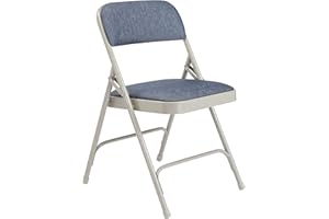 National Public Seating 2200 Series Steel Frame Upholstered Premium Fabric Seat and Back Folding Chair with Double Brace, 480 lbs Capacity, Imperial Blue/Gray (Carton of 4)