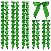 Satin Ribbon Bows for Gift Wrapping - 2.5 Inch Premade Bows with Twist Ties for Treat Bags, Birthday, Baby Shower, Wedding & Party Decorations - 50 Count (Christmas Green)