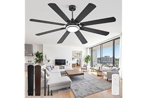 Fanbulous 65 Inch Ceiling Fans with Lights and Remote, Black Ceiling Fan with 8 Dual-Color Blades, Indoor/Outdoor Large Ceiling Fans, Reversible DC Motor, 6-Speed, 3CCT for Living Room Kitchen Patio