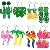 Ecation 8 Pairs Summer Earrings for Women Hawaiian Tropical Acrylic Dangle Earrings Hawaii Flower Pineapple Leaf Earring Holiday Jewelry