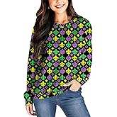 Deerose Women Valentines Sweatshirts Mardi Gras Long Sleeve Print Shirts