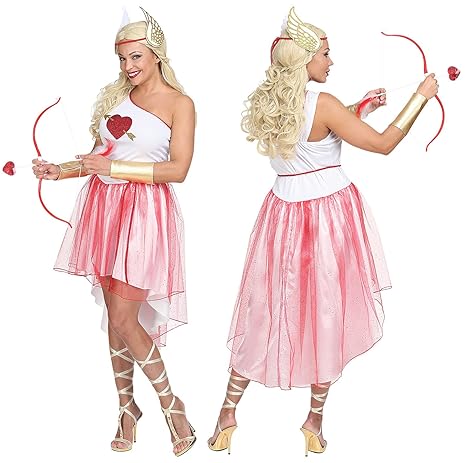 Party-Teufel Komplett Kostüm Amor Liebesgöttin Gr. M Cupid Damen mit Kleid Petticoat Gürtel Armmanschetten Flügel Pfeil & Bog