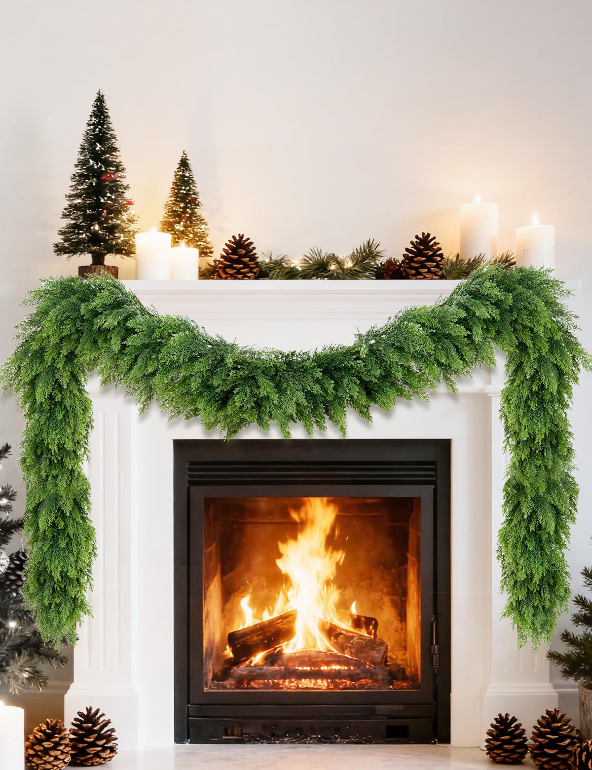 Photo 1 of Real Touch Christmas Cedar Garland - Artificial Christmas Garlands Faux Pine Garland for Fireplace,Table, Stairs, Mantle, Window,Indoor Outdoor,Home,Holiday Decor(1 PCS,9 FT)