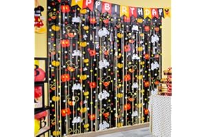 Bupelo Cartoon Mouse Birthday Party Supplies, 2 Pack 3.3x6.6ft Tinsel Foil Fringe Curtains, Cartoon Mouse Pattern Photo Booth Props Backdrop Streamers, Birthday Party Decorations, Room Decor for Kids
