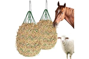 HAYSRMAN 2PCS Hay Nets for Horses,2.36"x2.36" Holes 40”Horse Hay Feeder Net for Slower Feeding,Strong Load-Bearing Hay Bag Hanging for Horse Stable Trailer (Green)