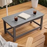 TinFrey Gray Outdoor Patio Coffee Table, Small Rectangle Poly Lumber | 35.4" L x 17.5" W x 16.1" H, Holds 250 lb, 304 Stainless Steel Hardware, for Deck Porch Balcony Garden Poolside