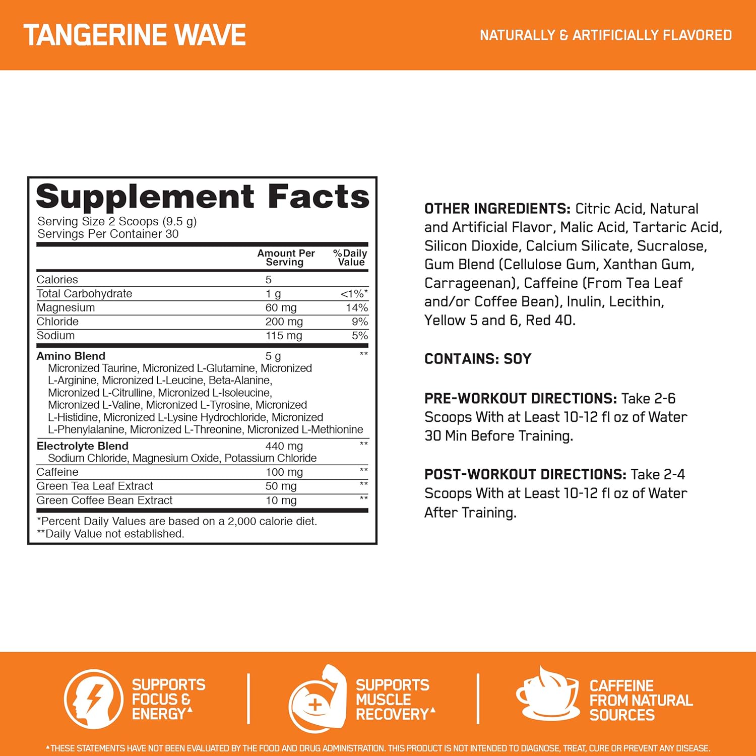 Optimum Nutrition Amino Energy + Electrolytes - Pre Workout, BCAAs, Amino Acids, Keto Friendly, Energy Powder - Tangerine Wave, 30 Servings: Health & Personal Care