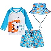 Toddlers and Baby Boys' 3-Piece Swimsuit Trunk Rashguard Set and Sun Hat Swimwear Bathing Suit Sunsuit Swim Shirt UPF 50+
