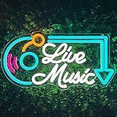 Live Music Neon Sign, Music LED Neon Lights for Wall Decor, Dimmable Live Neon Light Sign, Neon Live Sign Light up Sign for Bar Studio Bedroom Party Present Club Handcrafted Nightclub Parties