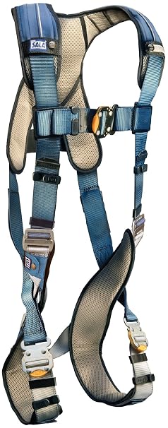 3M Dbi-Sala, Exofit, 1110102 Fall Protection Full Body Harness, With Back D-Ring, Quick Connect Buckle Legs, 420-Pound Capacity, Large, Gray/Blue (640024883533)