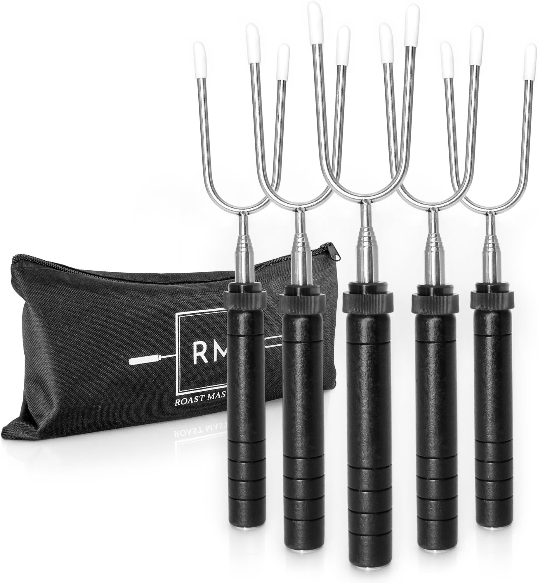 Premium Rotating Marshmallow Roasting Sticks | Long 34 Inch Telescoping Stainless Steel Forks | Set of 5 | Kids Safe | S'Mores Skewers for Fire Pits, Campfires, and Bonfires
