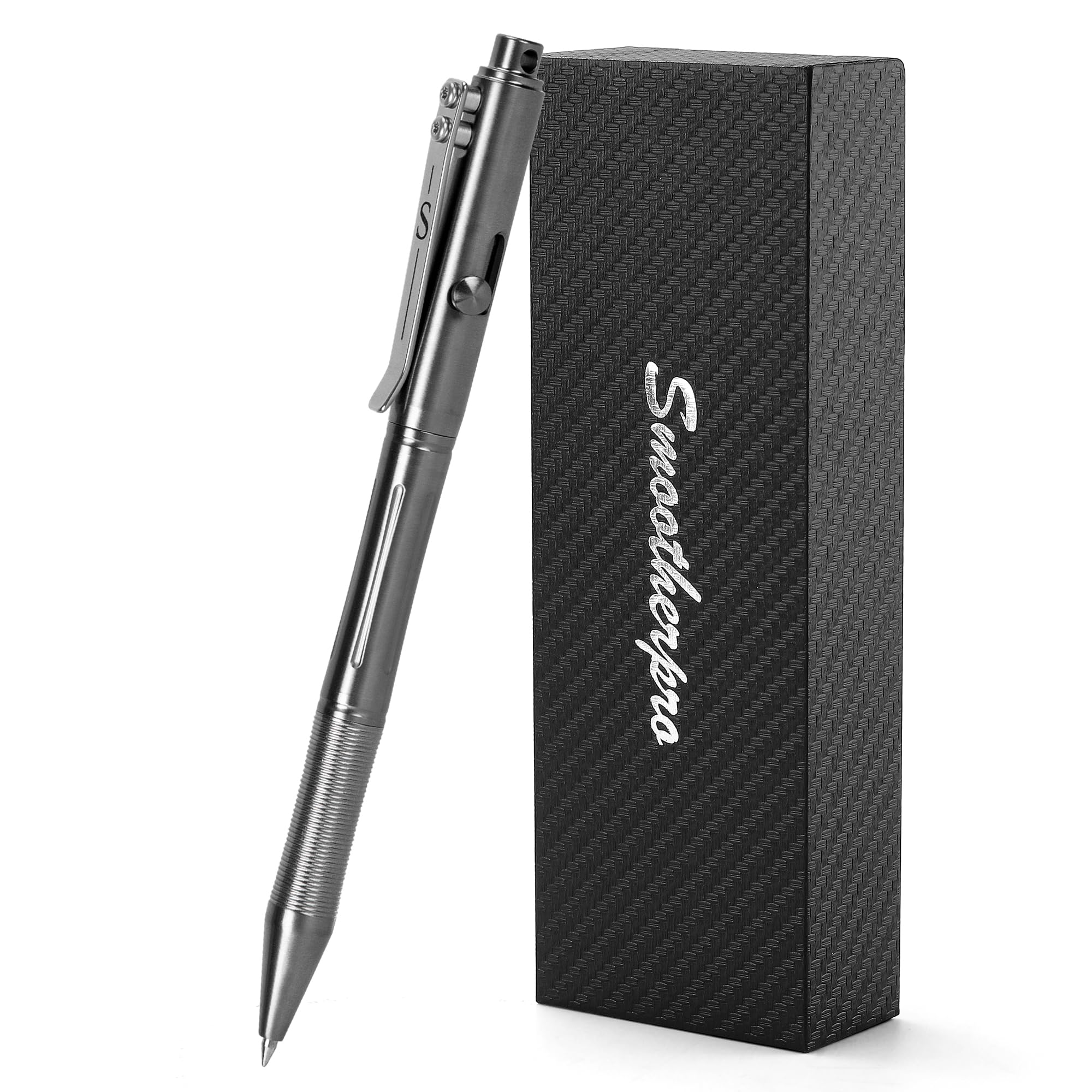 SMOOTHERPRO Stainless Steel Bolt Action Pen/Ballpoint Pen | Compatible with Pilot G2 Refill | Pocket Clip Heavy Weight | for Tremor Parkinson Arthritic Hands (RG339) | Color Gray