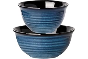 Hasense Mixing Bowls Set, 65+40 OZ Ceramic Serving Salad Bowls Set of 2, Versatile Serving Dishes for Entertaining, Nesting Bowls for Soup, Pasta, Ramen, Fruit, Popcorn, Microwave Safe, Blue
