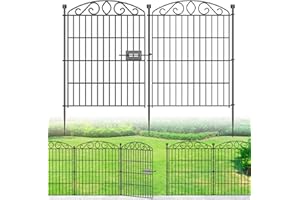 Garden Fence 12 Panel with Gate - 30in H x 23.6ft L, No Dig Rustproof Metal Tall Animal Barrier for Dogs Rabbits, Decorative 