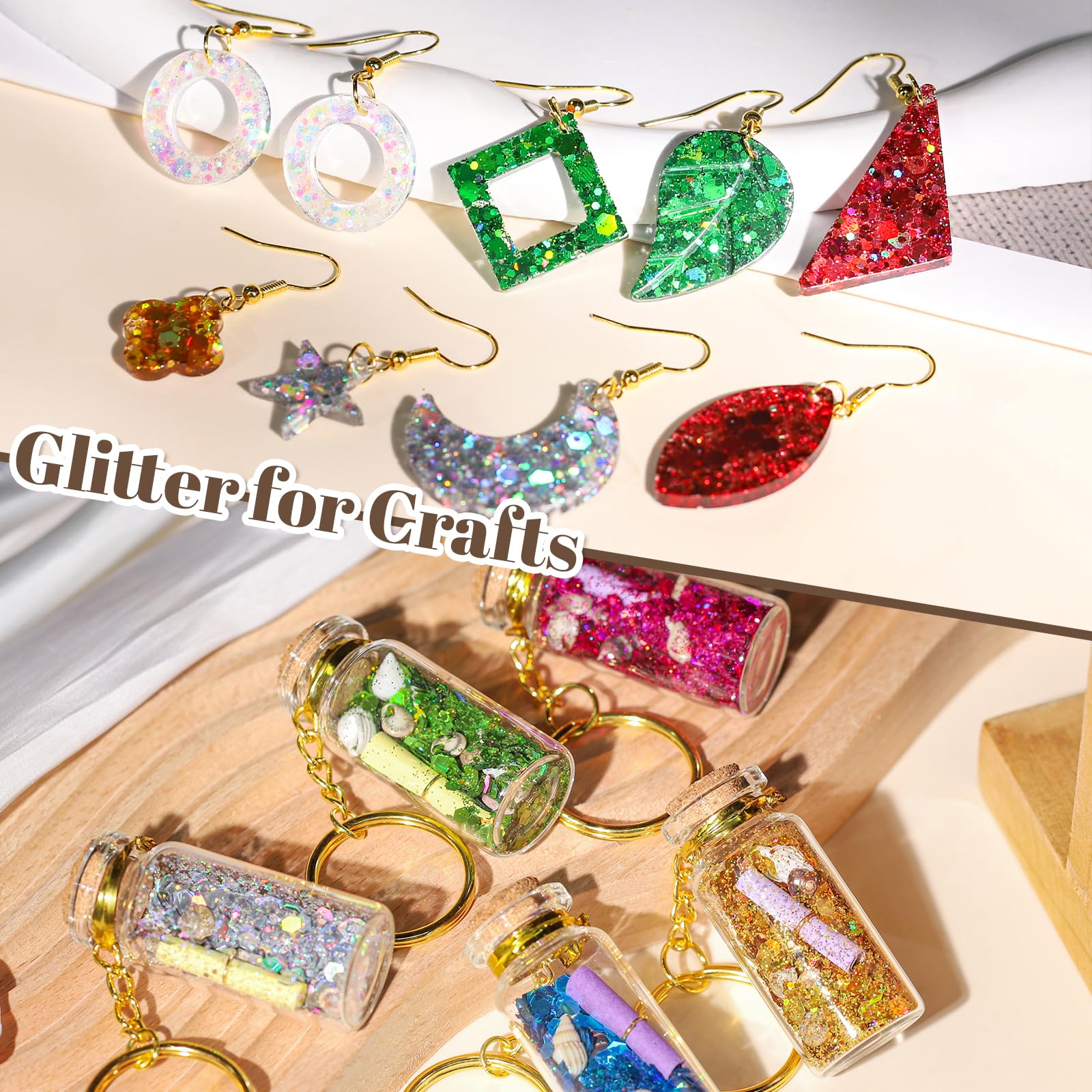 LEOBRO Chunky Glitter, 24 Colors Holographic Chunky Glitter for Crafts, Resin, Body Hair Face Nail Makeup, DIY Party Halloween Decorations