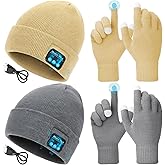 Honoson 4 Pcs Bluetooth Compatible Beanie Sets Wireless Winter Beanie Hats Touchscreen Knit Stretch Gloves for Christmas