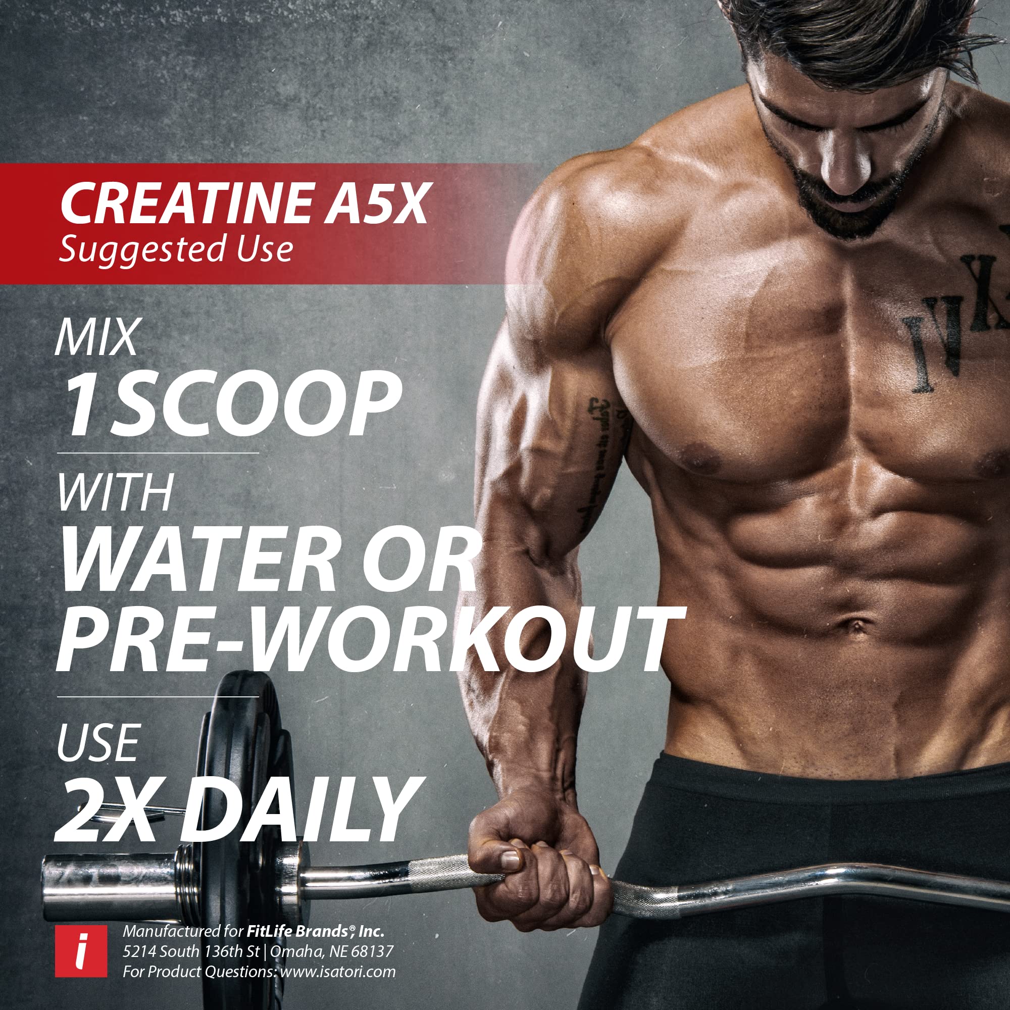 iSatori Creatine A5X with Creatine Monohydrate & Betaine Anhydrous for Muscle Growth, Strength Building, & Recovery - Dietary Supplement for Training & Weight Lifting - Unflavored (50 Servings)