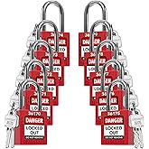 TRADESAFE Lockout Locks, 10 Red Loto Locks Keyed Different, 2 Keys Each | Non-Conductive Nylon Lockout Padlocks, Stainless Steel Shackle, Key Retaining Brass Core Cylinder, Multilingual Labels