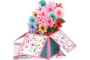 Giiffu 3D Flower Pop Up Mothers Day Card with Envelope and Notecard, Mothers Day Gift for Her, Wife, Mom, Stepmom, Mother-in-law, Grandma, Sister, Aunt, Daughter