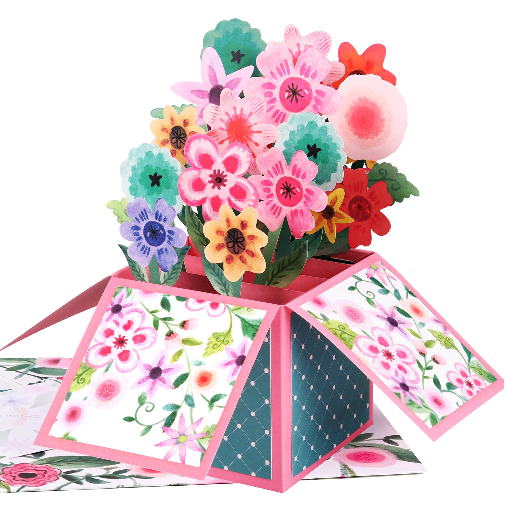 Giiffu 3D Watercolor Flowers Pop-Up Cards–Birthday Gift for Her, Women, Mom, Grandma, Wife, Sister, Handmade Floral Greeting Cards for Valentine’s Day, Mother’s Day, Thank You, All Occasions