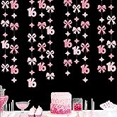 Glitter Pink 16th Bow Birthday Decorations Hot Pink Conquette Bow Garland Streamer Banner Backdrop for Girls Boys Happy 16th Birthday Sweet Sixteen Cheers to 16 Years Old Anniversary Party Supplies