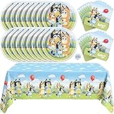 Bluey Birthday Decorations and Party Supplies for 16 Guests | Officially Licensed | Tablecloth, Plates, Napkins, Sticker
