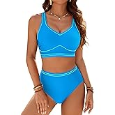 Blooming Jelly Womens High Waisted Bikini Sets Tummy Control Swimsuits Two Piece Modest Bathing Suit Sporty Swim Suits