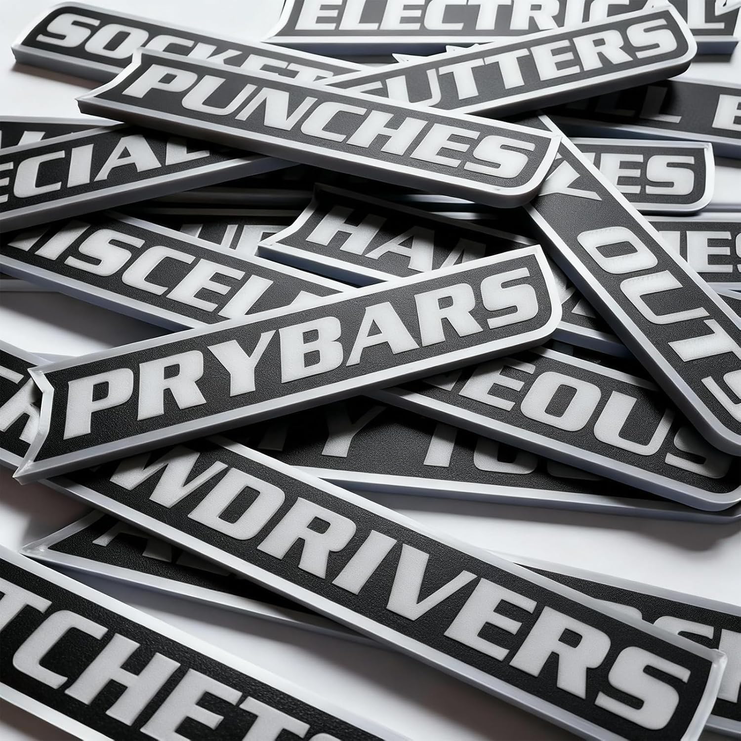 Photo 1 of 12-Pack Magnetic Toolbox Labels, Heavy-Duty 3D Printed Tool Tags with Secure Magnetic Backing – Reusable Tool Box Organizer Labels for Steel Tool Chests, Drawers, Carts & Cabinets