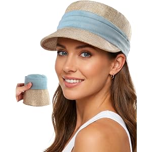 Foldable Lightweight Newsboy Cap Breathable Sun Hat Flat Top Baker Boy Cap | Faux Linen Newsboy Hat for Women Daily Wear, Adj