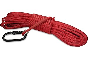 Brute Magnetics Magnet Fishing Rope | 65ft Heavy Duty Rope with Carabiner| Thick 1/3" Nylon Rope, Very Strong 5680 lbs| Multi Purpose Rope for Magnet Fishing | Red