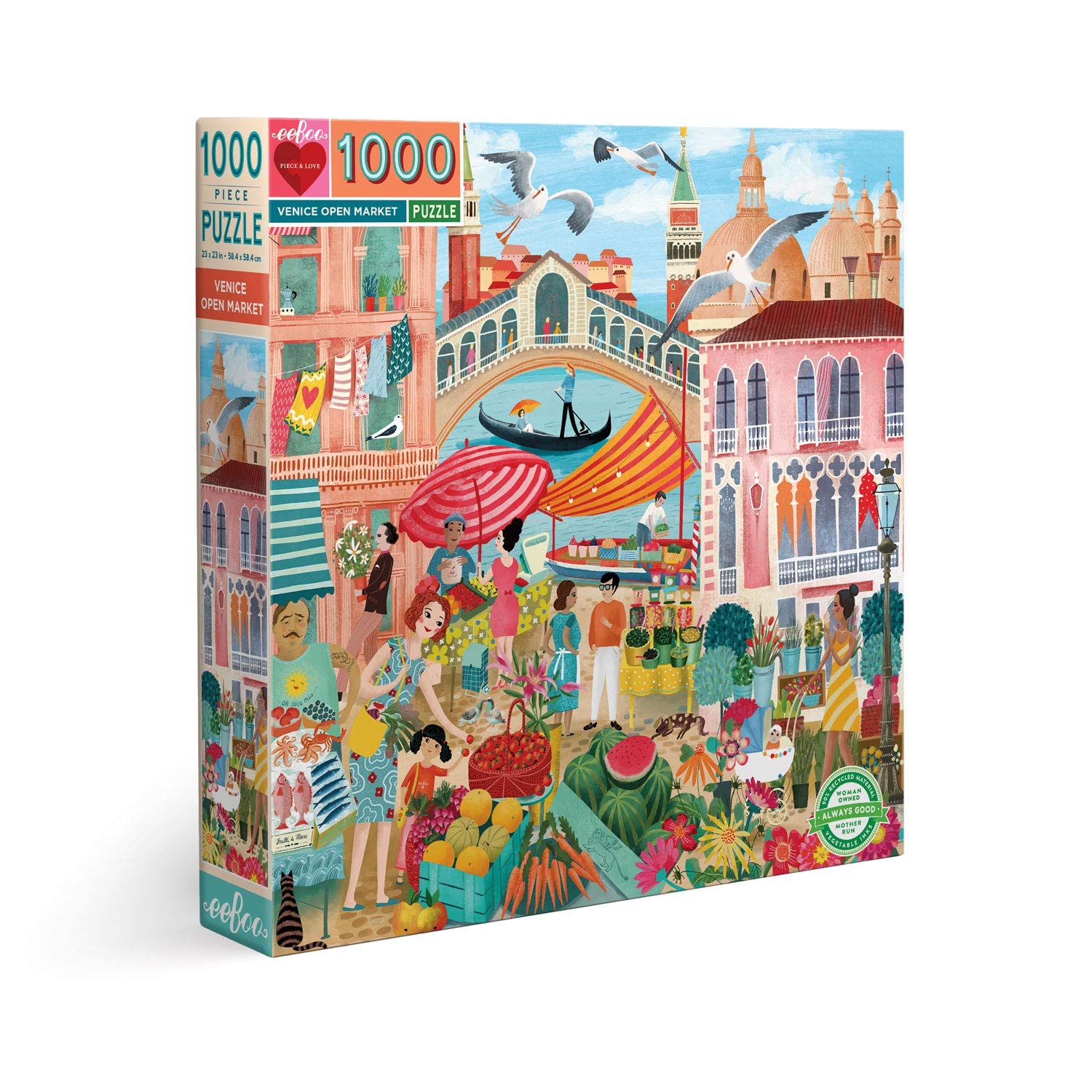 eeBoo: Piece and Love Venice Open Market 1000-piece Square Adult Jigsaw Puzzle, Jigsaw Puzzle for Adults and Families, Includes Glossy, Sturdy Pieces and Minimal Puzzle Dust — image 1