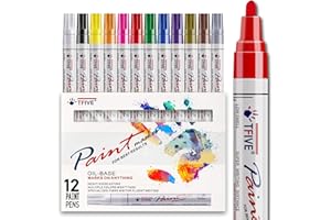 TFIVE Paint Pens Paint Markers Never Fade Quick Dry and Permanent, 12 Color Oil-Based Waterproof Marker Pen Set for Rock Painting, Ceramic, Wood, Fabric, Plastic, Canvas, Glass, Mugs