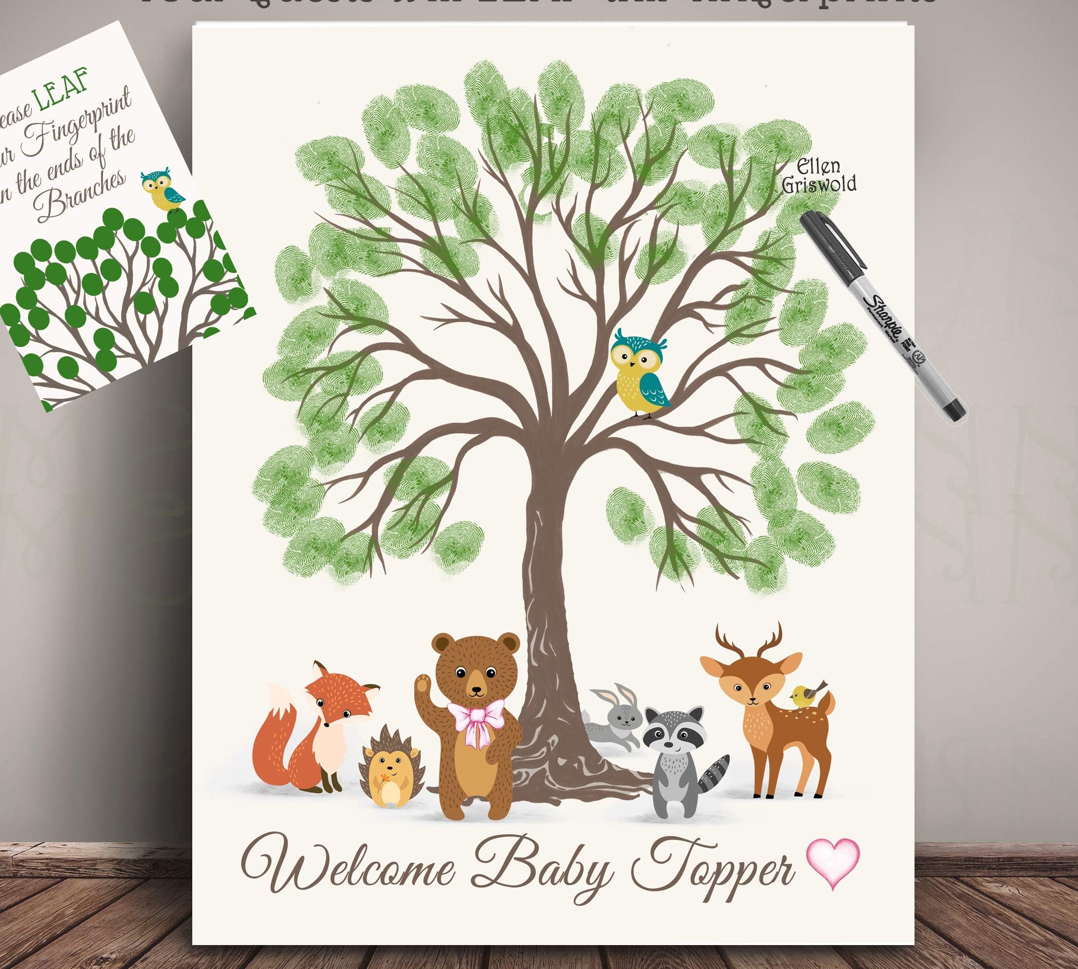 Woodland Creatures Thumbprint Tree Baby Shower Nursery Art Memorabilia for Guests to sign - Thumbprint Tree for Woodland Nursery - Fine Art Paper - WCDTTH-WTTF