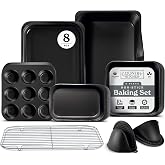 Country Kitchen Nonstick Stackable Bakeware Set - Deluxe Heavy Duty, Durable, Easy Release Baking Set, 8 Pcs, Black