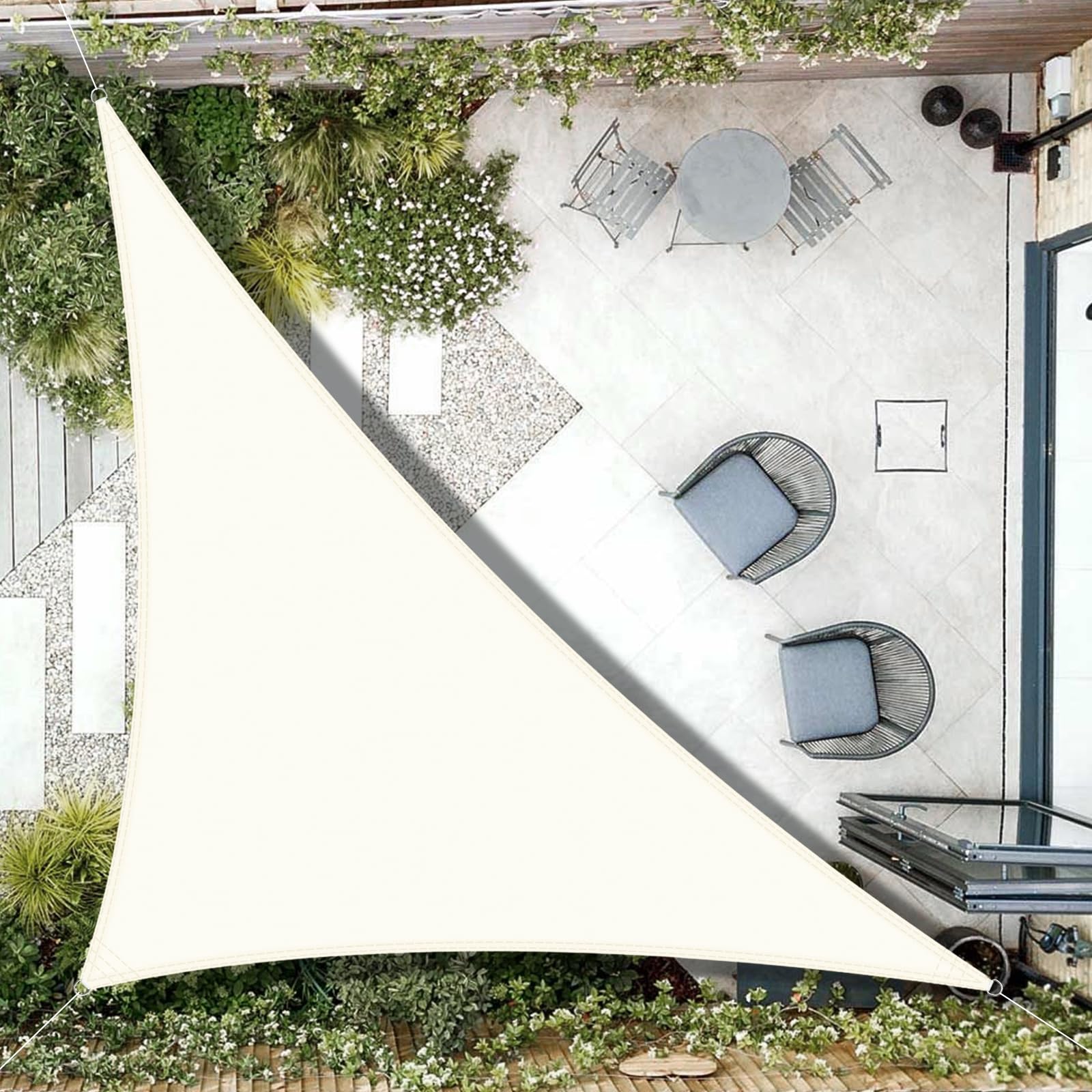 AXT SHADE Sun Shade Sail Waterproof 3x3x4.25m Triangle UV Block Canopy Awning for Patio Outdoor Garden Backyard -Cream