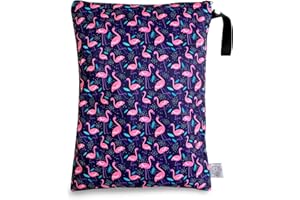 FLOCK THREE Washable and Reusable Wet Bag Diaper Bag Water Resistant Swimming Bag Travel Toiletries Pouch Flamingos Birds Zippered 12.6'' x 16.5''