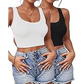 2-3Pcs Tank Tops for Women, U Neck Sleeveless Crop Tops, Basic Cropped Racerback Going Out Tops Athletic Sports Shirts