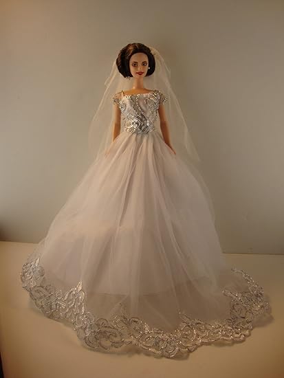 silver and white wedding dresses