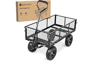 Yesker Steel Garden Carts - 800lbs Dump Wagon with All Terrain Inflatable Wheels for Yard Lawn Farms Gardening - Heavy Duty Utility Outdoor Hauling Wheelbarrow