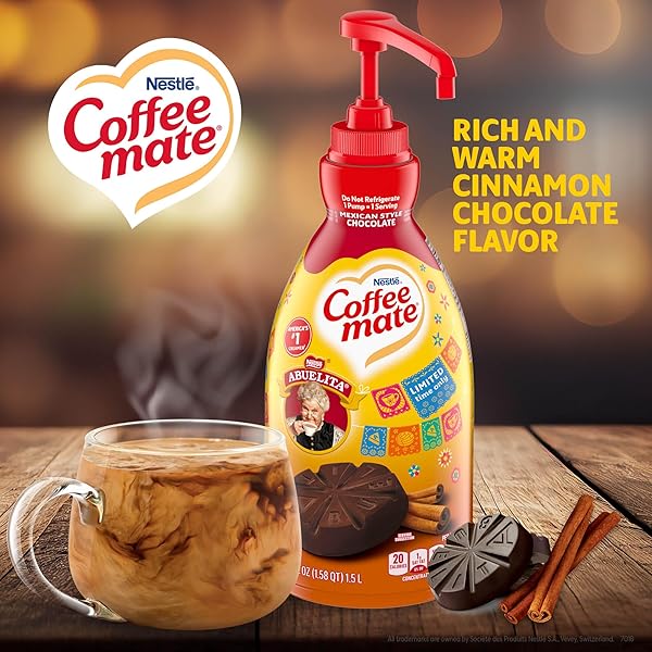 COFFEE MATE ABUELITA MEXICAN STYLE CHOCOLATE FLAVORED LIQUID CREAMER CONCENTRATE, 1.5 LITER PUMP BOTTLE